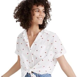 Madewell Strawberry Embroidered Button Down